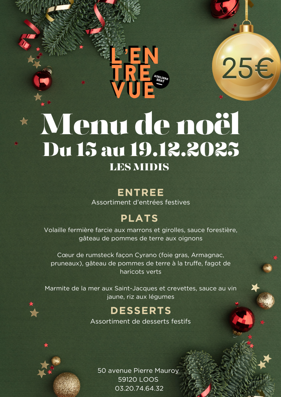 Menu de Noël Moderne Minimal Illustré Vert Rouge Blanc